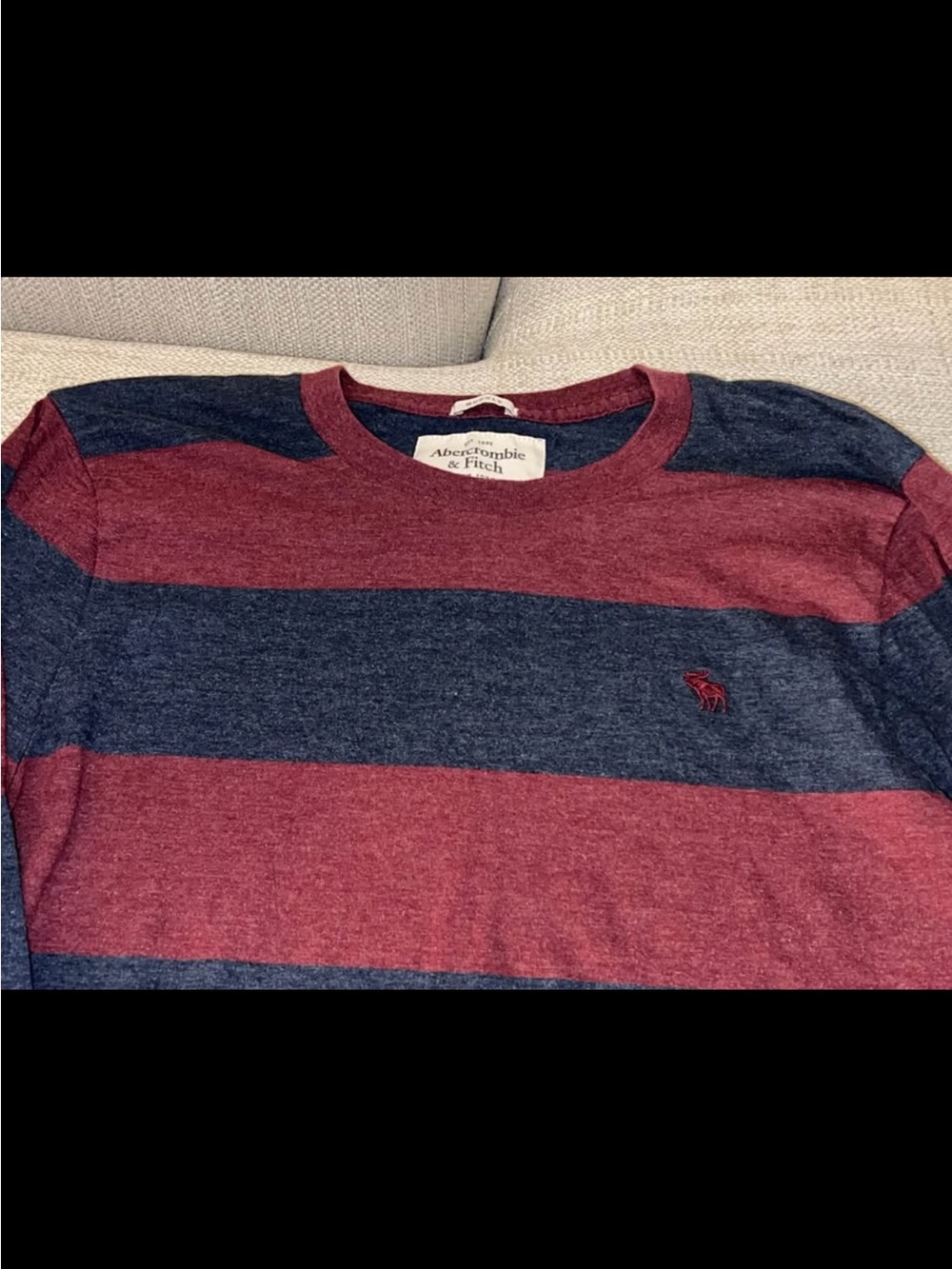 Abercrombie & Fitch Men's Striped Crewneck Long-sleeve Shirt Burgundy & Navy XL